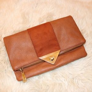 STEVE MADDEN Brown & Gold Leather Suede Clutch